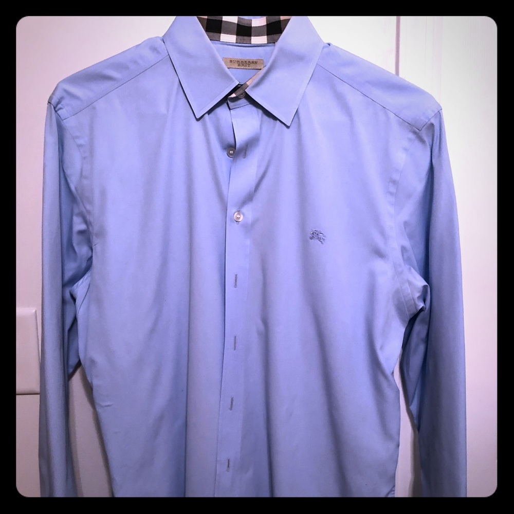 Burberry baby blue dress shirt large with stretch